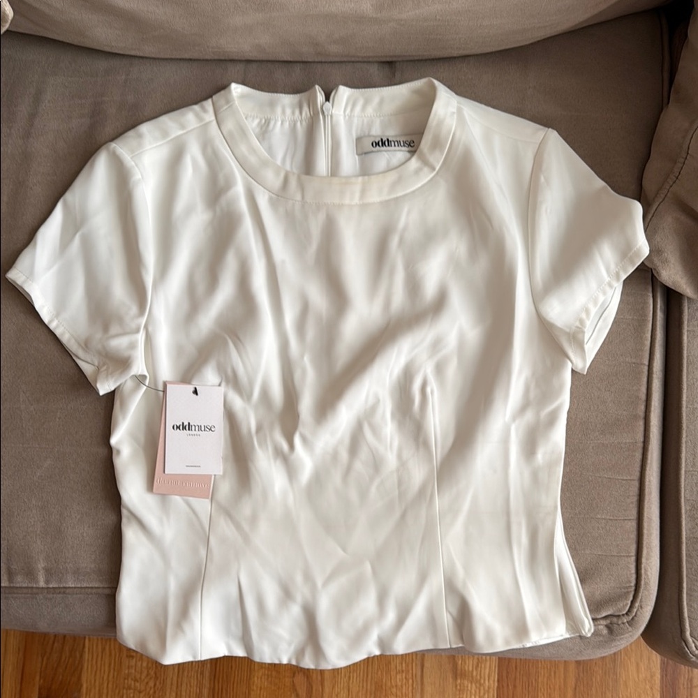 Muse White Fitted Mandarin Collar Blouse